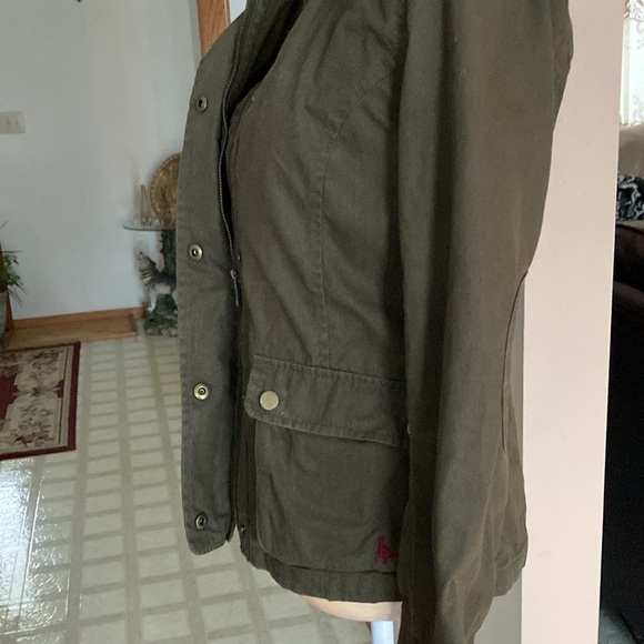 Jack Wills Sage Green Brown Collar Snaps And Zip Pockets Women Jacket  Coat Sz 2 - Picture 12 of 15